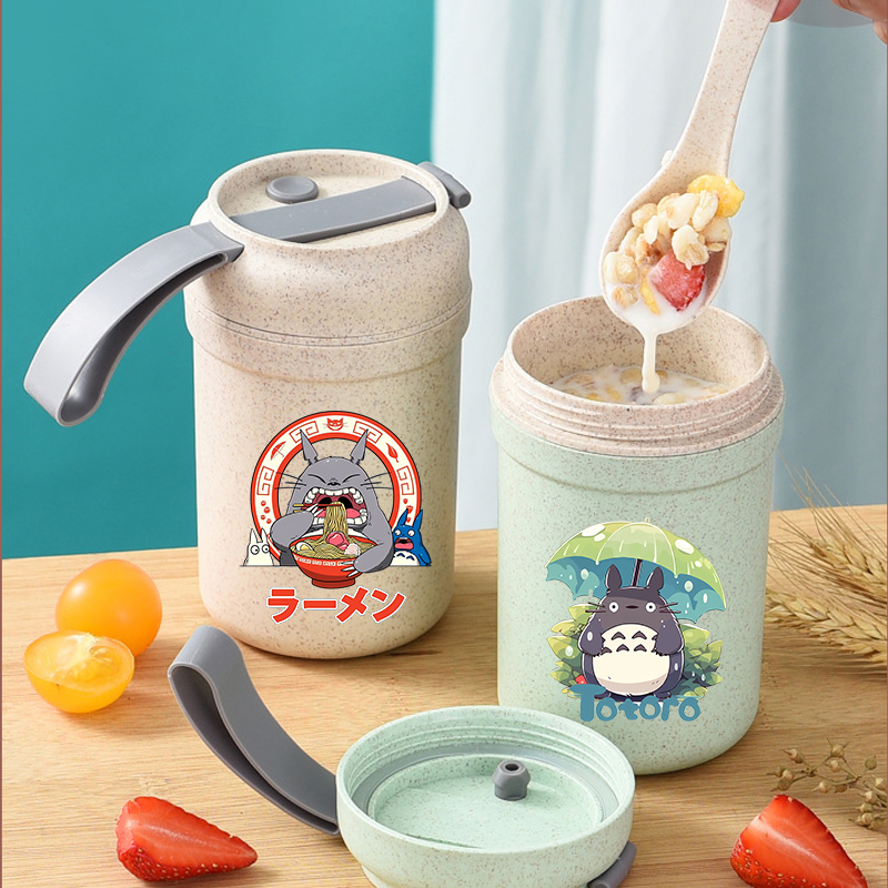 Meal Prep Oatmeal Jars - Taza Portátil Multifuncional Totoro para Desayuno,